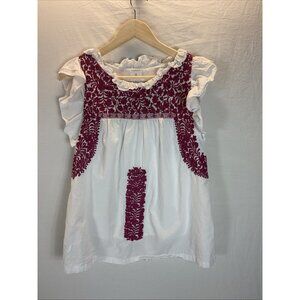 Elegant White and Red Embroidered Blouse